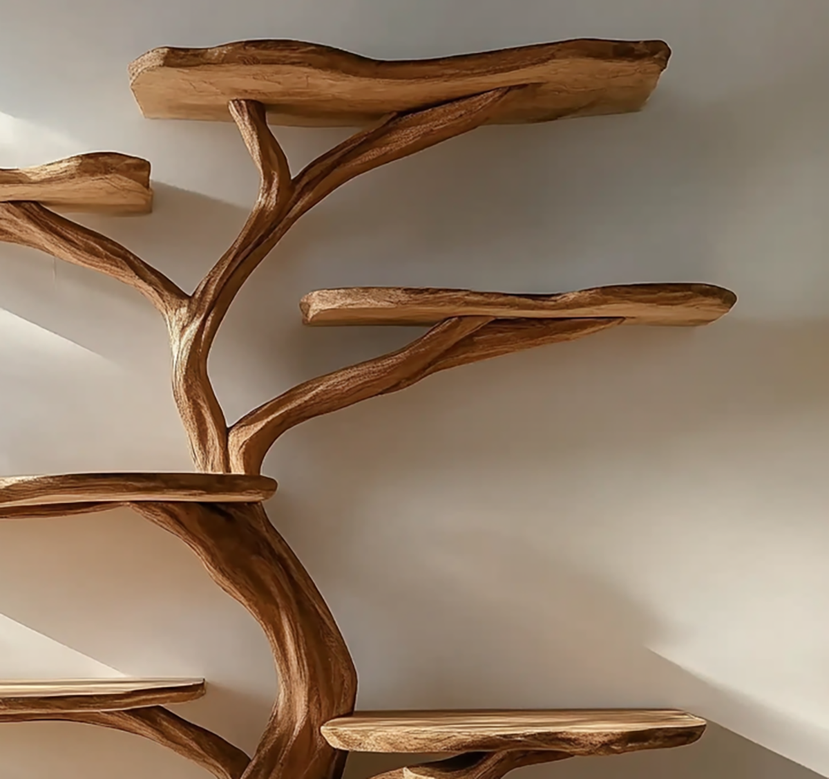 Freistehendes Baum-Bücherregal aus Naturholz