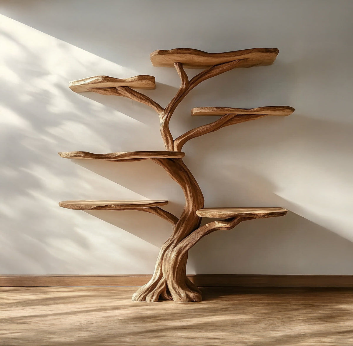 Baumkanten-Baum-Bücherregal aus Massivholz im skulpturalen Design
