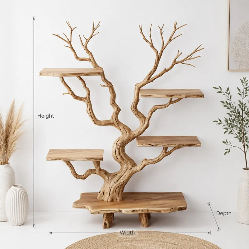 Baumkanten-Astholz-Bücherregal aus Massivholz im biophilen Design
