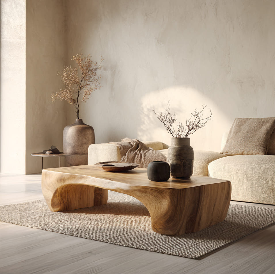 Moderner Mid-Century-Couchtisch aus Naturhartholz