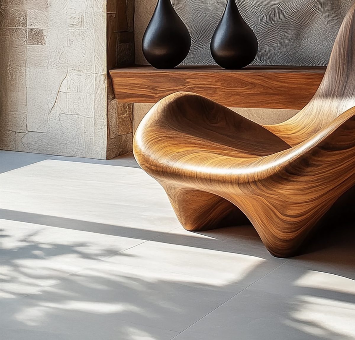Handgefertigter Loungesessel im Wellenstil aus Massivholz