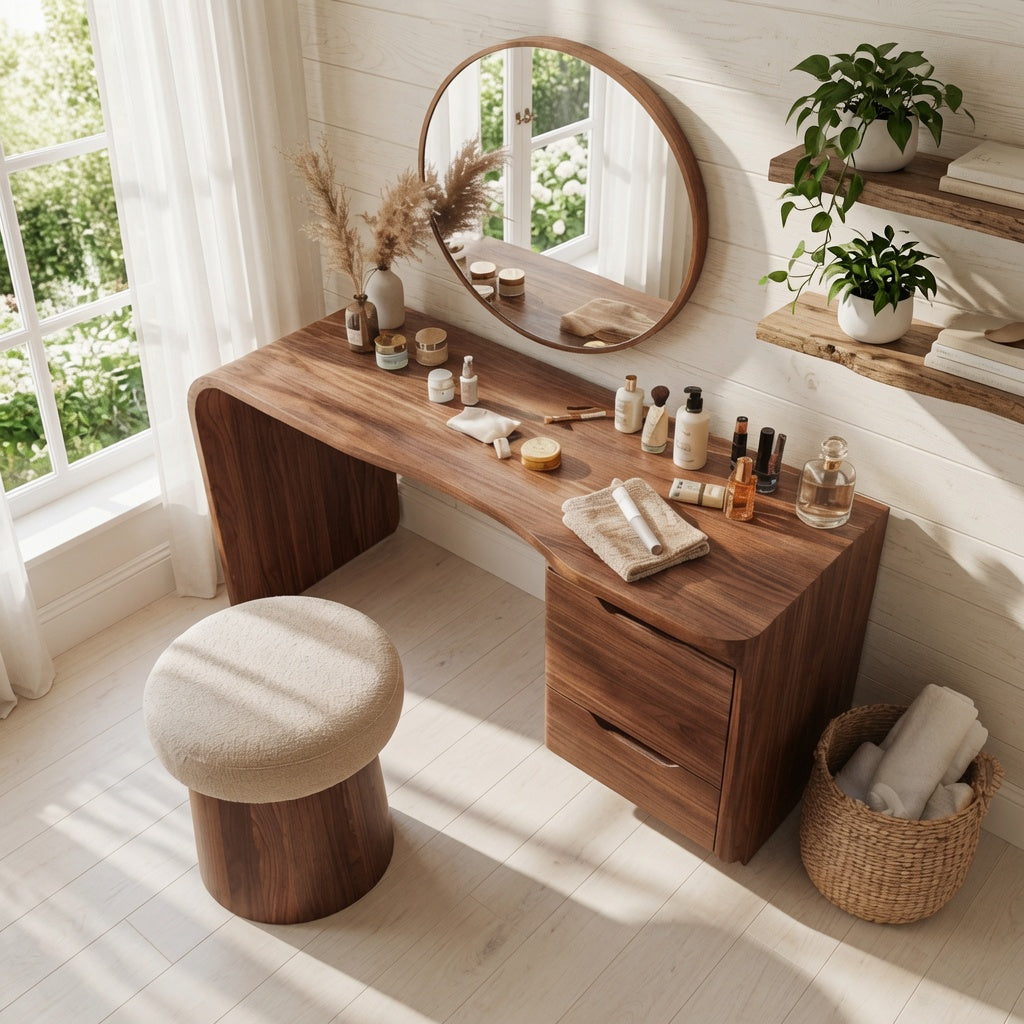 Minimalistischer Schminktisch aus Nussbaum für ein gemütliches Schlafzimmer