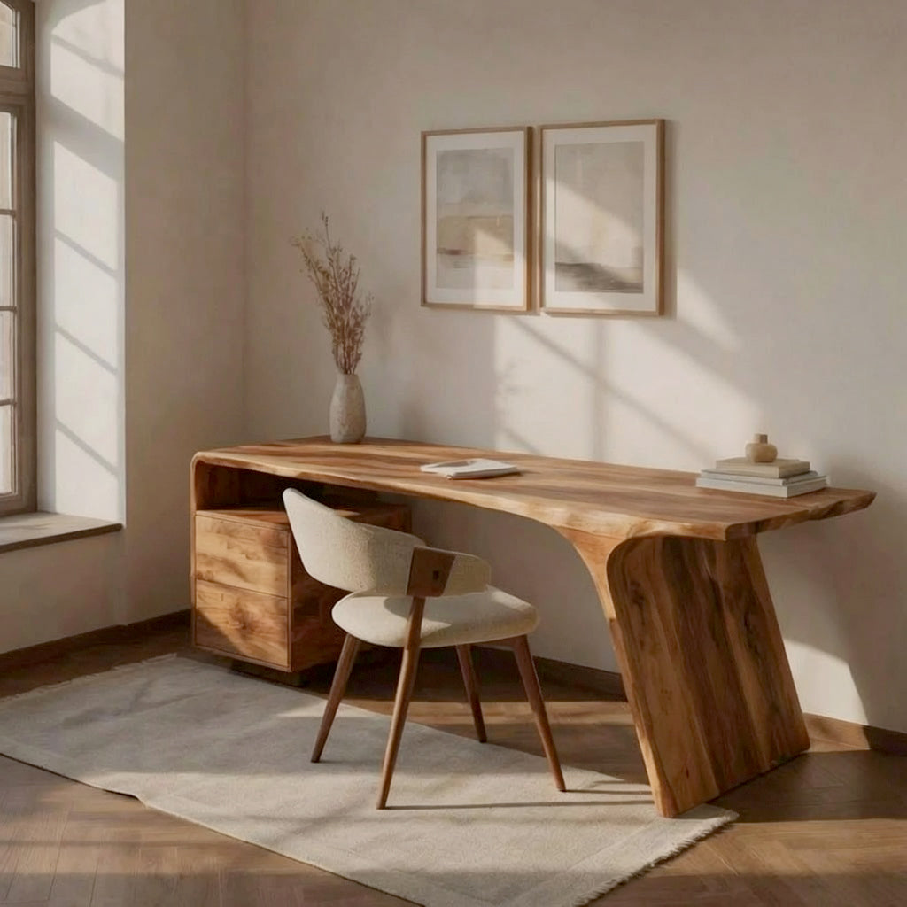 Moderner Holz-Schreibtisch aus Massivholz mit Stauschubladen
