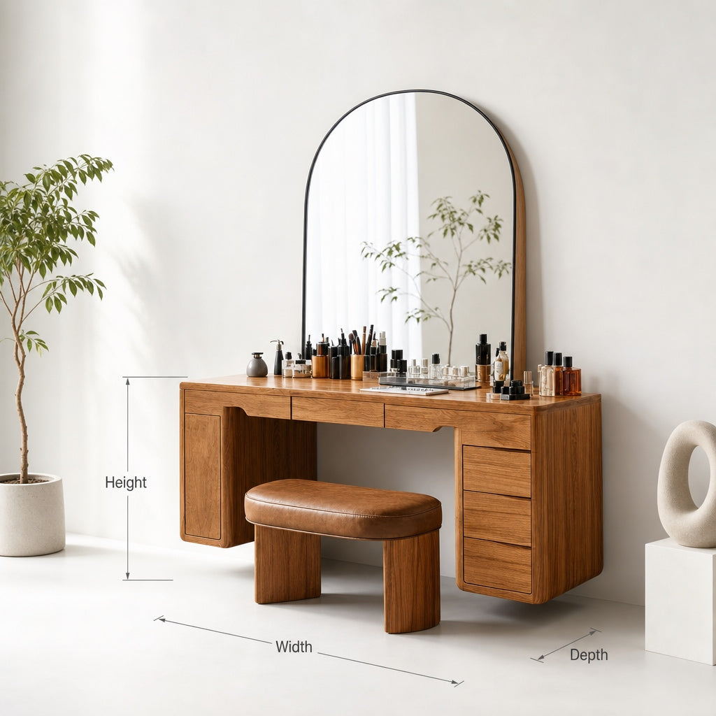 Moderner schwebender Schminktisch aus Massivholz – Elegantes zeitgenössisches Meisterwerk
