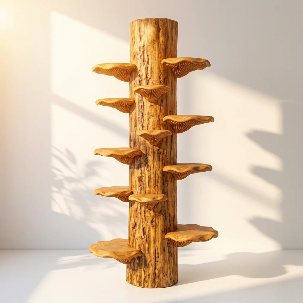 Pilz-Baumstamm-Turmregal mit spiralförmigen Konsolenablagen, handgefertigte freistehende Massivholz-Schausäule für Wohnzimmer, Schlafzimmer, Pflanzenständer – Ashdeco 2026