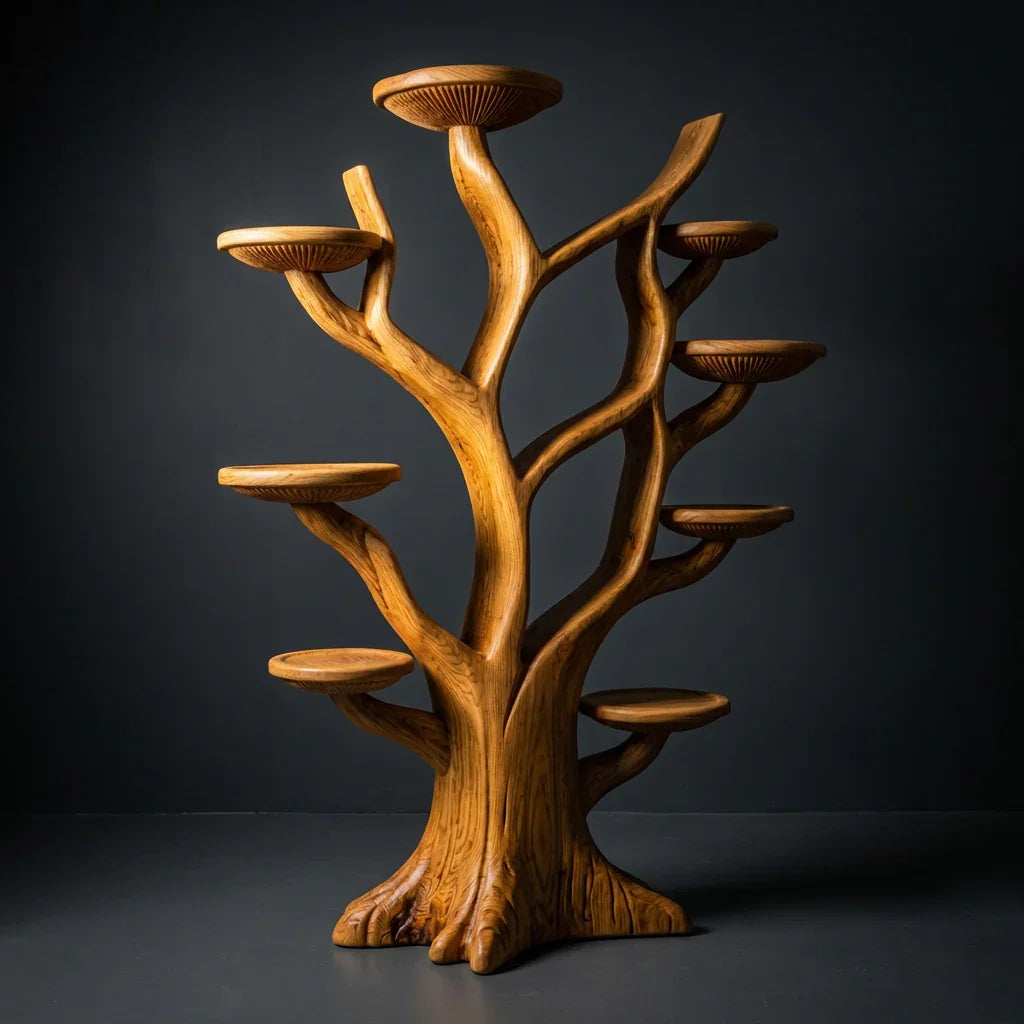 Freistehendes Pilz-Baum-Bücherregal mit Astablagen und Pilzhut-Plattformen, handgefertigtes Standregal aus Massivholz für Wohnzimmer, Büro, Bibliothek, Babyzimmer – Ashdeco 2026