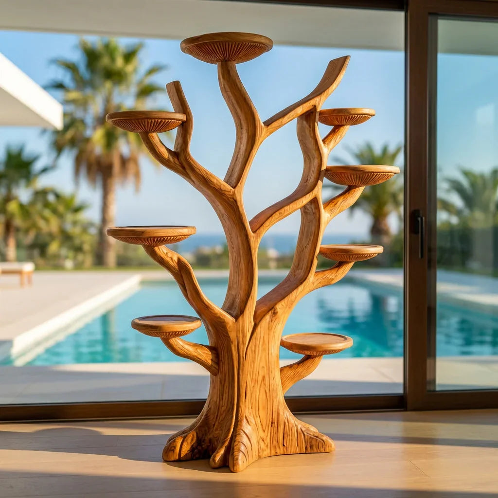 Freistehendes Pilz-Baum-Bücherregal mit Astablagen und Pilzhut-Plattformen, handgefertigtes Standregal aus Massivholz für Wohnzimmer, Büro, Bibliothek, Babyzimmer – Ashdeco 2026