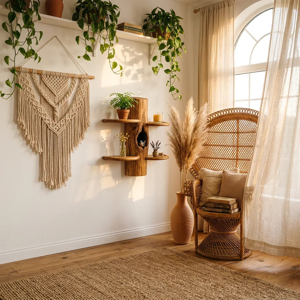 Pilz-Baumregal zur Wandmontage mit paarigen Fächerablagen – Handgefertigtes symmetrisches Schauregal aus Massivholz für Wohnzimmer, Schlafzimmer, Eingangsbereich – Ashdeco 2026