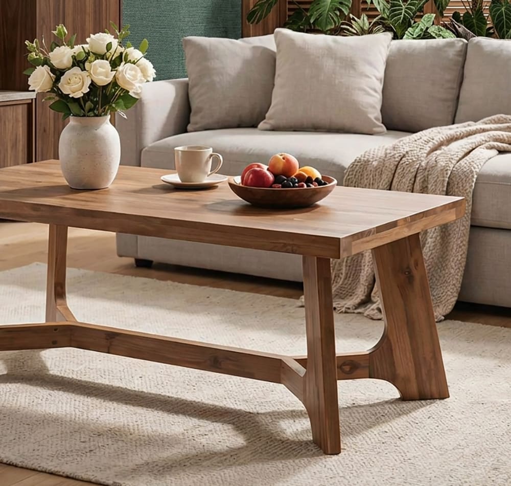 Handgefertigter Couchtisch aus Massivholz mit natürlicher Baumkanten-Maserung und skulpturaler Form