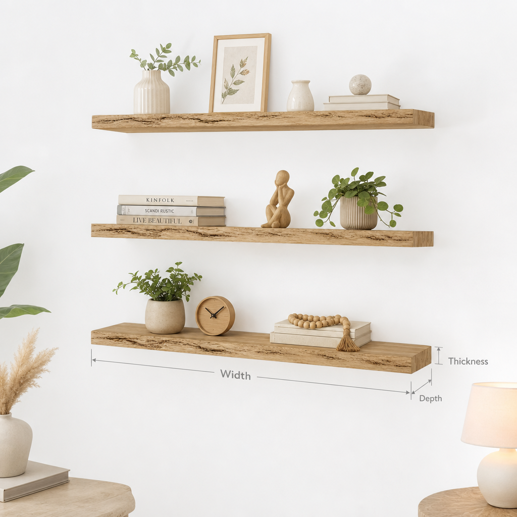 Natürliches handgefertigtes Schwebregal aus Holz als Dekor für Babyzimmer