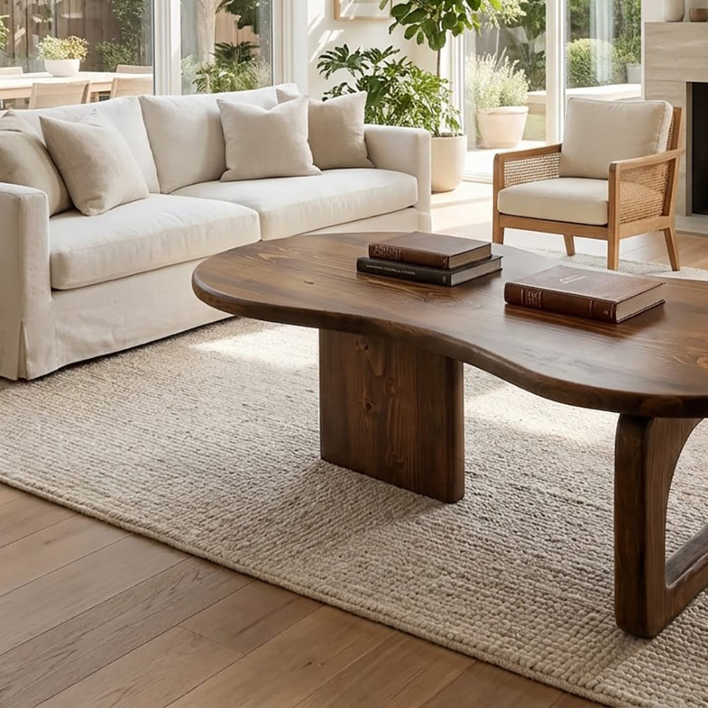 Skulpturaler nierenförmiger Couchtisch aus Massivholz mit asymmetrischem Fuß