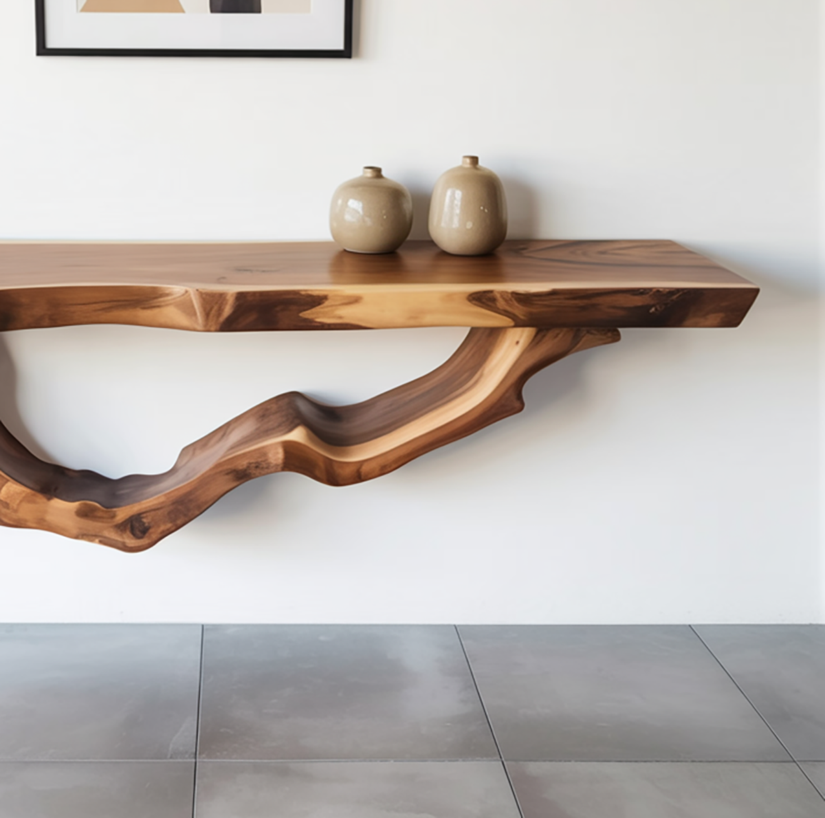 Handgefertigtes Holz-Wandkonsolenregal mit natürlicher Baumkante