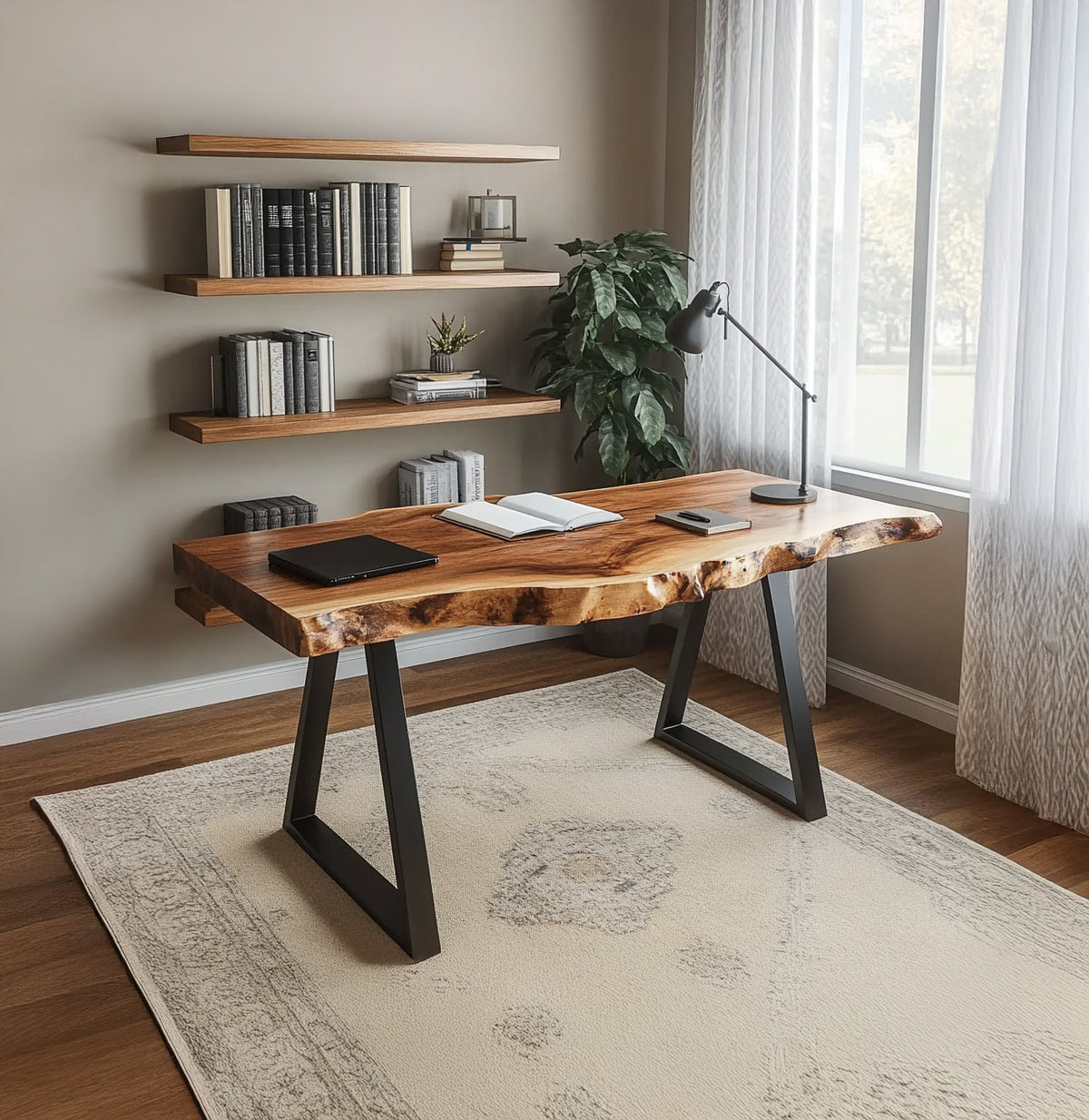 Organischer Baumkanten-Schreibtisch aus Massivholz im skulpturalen Design