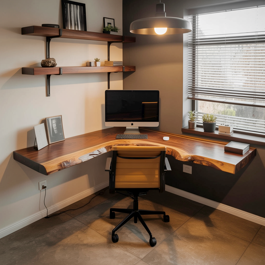 Organisch-moderner Bürotisch mit natürlicher Holzmaserungs-Oberfläche