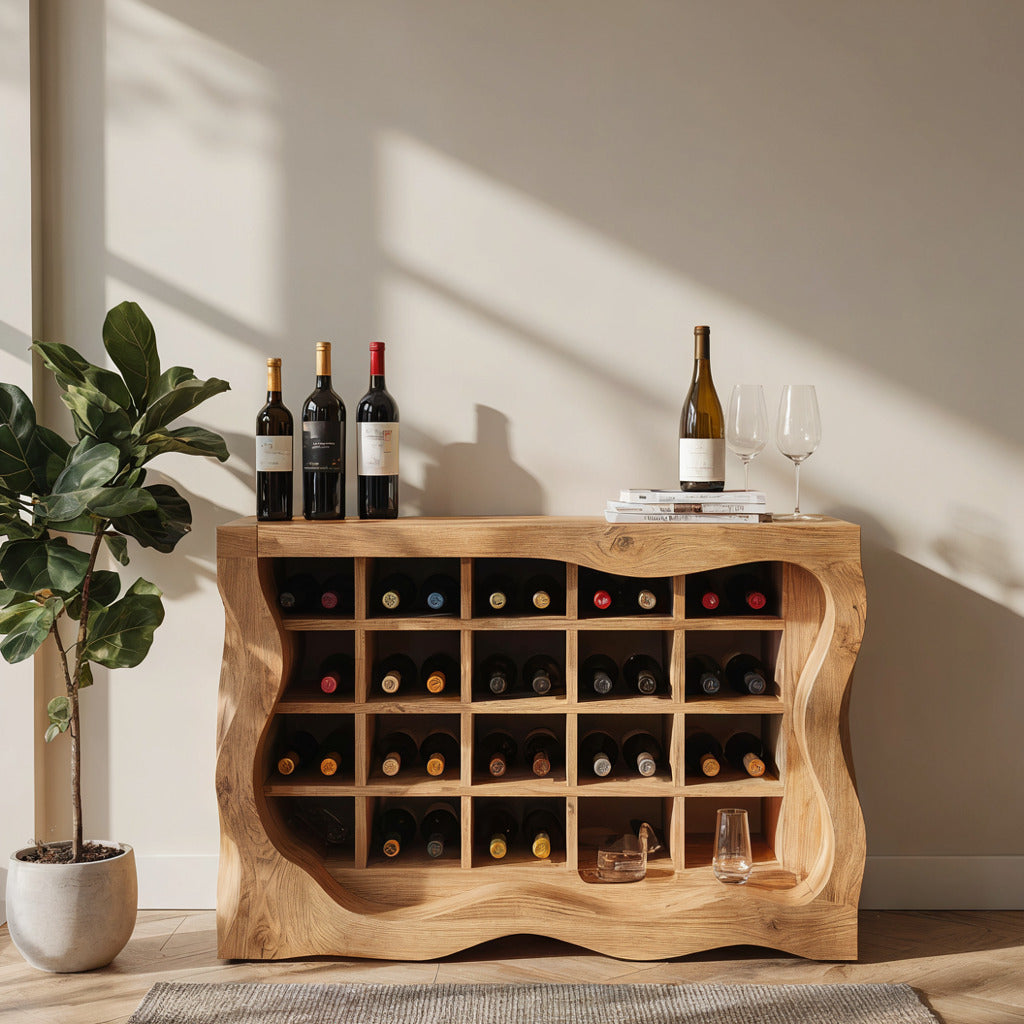 Moderner Wein-Schauschrank aus Massivholz, der einer stilvollen Hausbar natürliche Eleganz verleiht