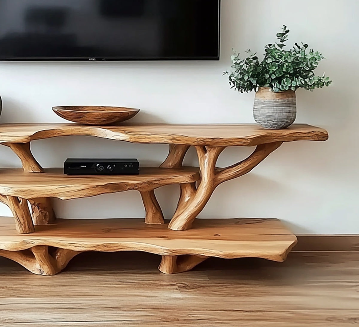 Handgefertigtes Baumkanten-Entertainment-Center im künstlerischen Astdesign