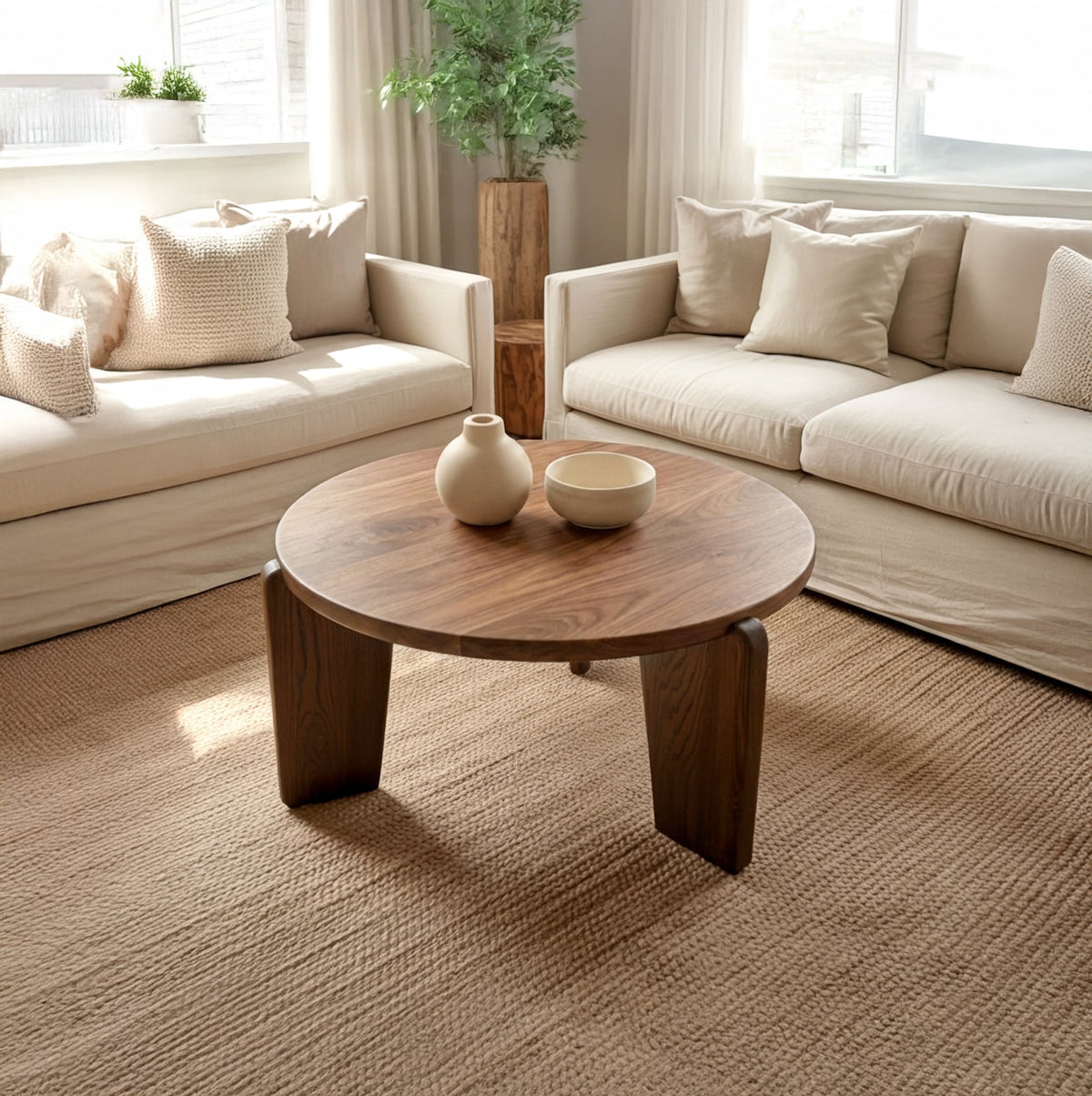 Organischer runder Couchtisch aus Massivholz – Perfekt für moderne Wohnzimmer