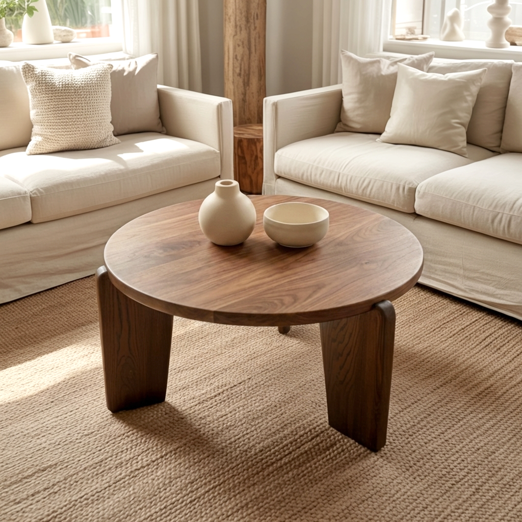 Organischer runder Couchtisch aus Massivholz – Perfekt für moderne Wohnzimmer