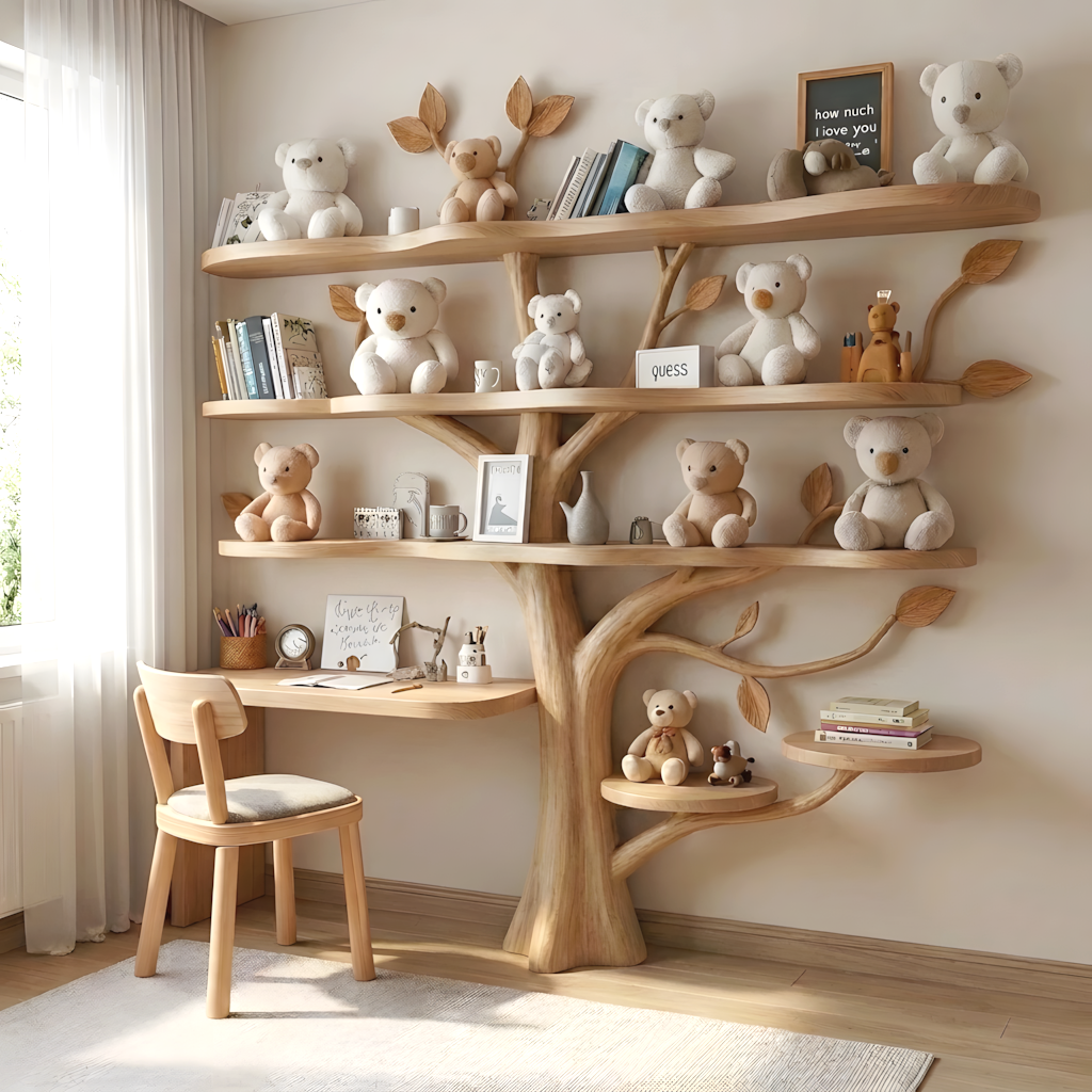Wandregal aus Massivholz als verspieltes Babyzimmerdekor