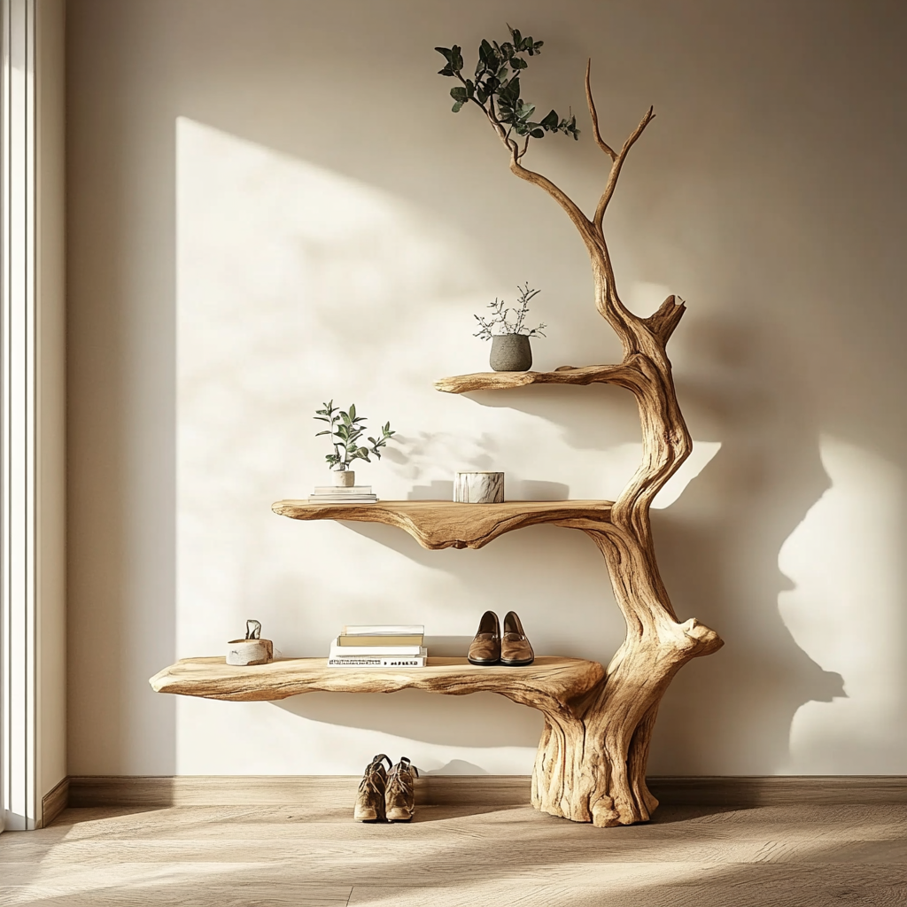 Organisches Baumast-Bücherregal zur Wandmontage – Regal aus Naturholz