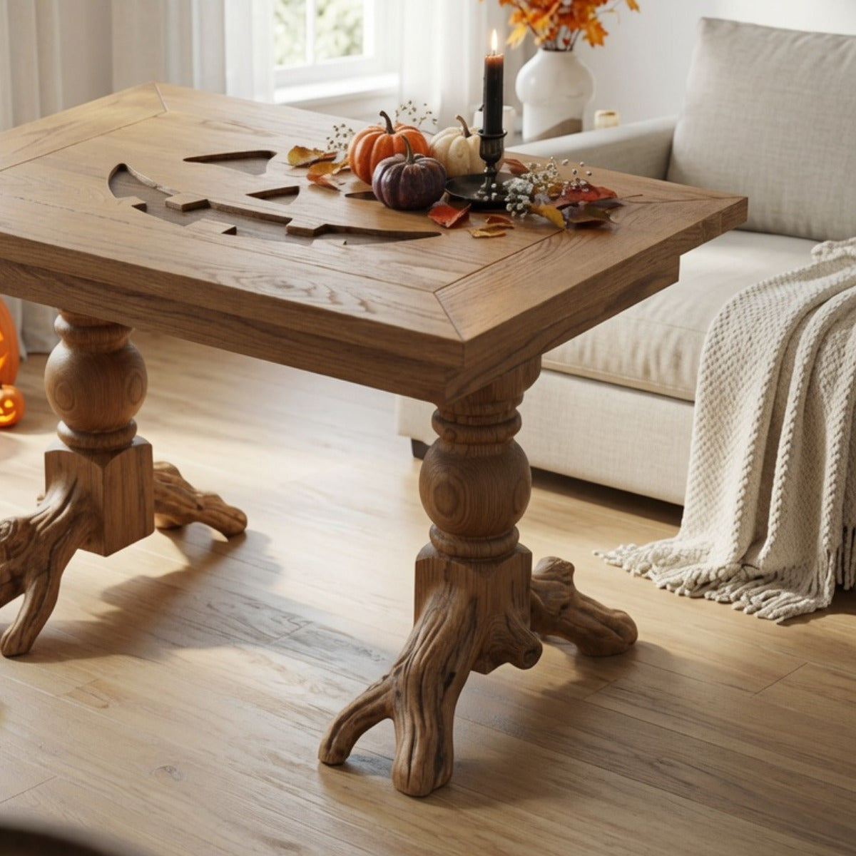 Handwerklicher handgefertigter Holz-Couchtisch im Baumwurzel-Design