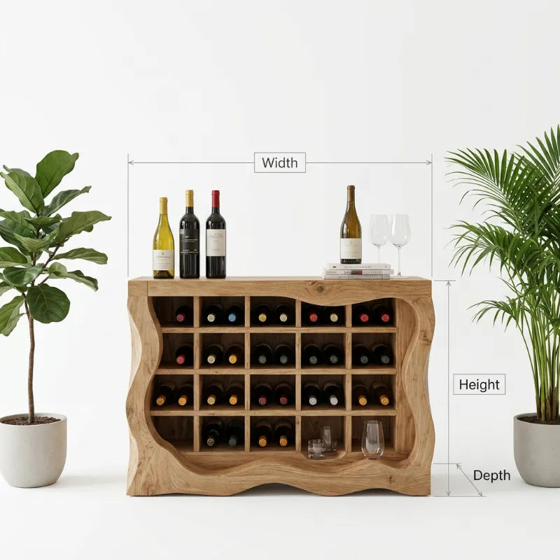 Organischer skulpturaler Baumkanten-Weinschrank aus Massivholz