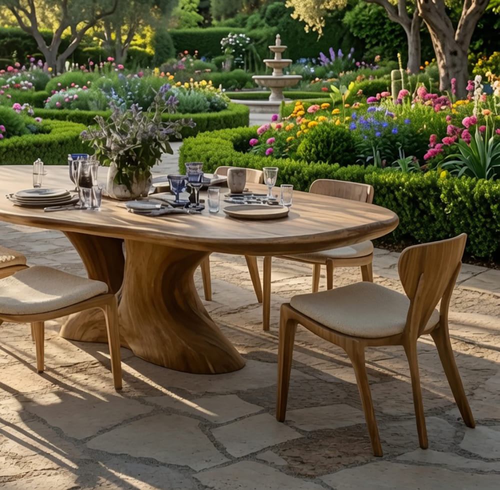 Garten-Esstisch aus Massivholz im zeitlosen rustikalen Design für Essen im Freien