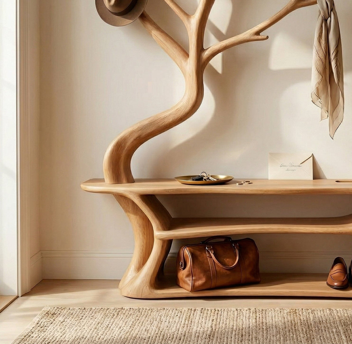 Rustikaler Baum-Garderobenständer – Schlafzimmer-Kleiderorganizer mit Stauraum