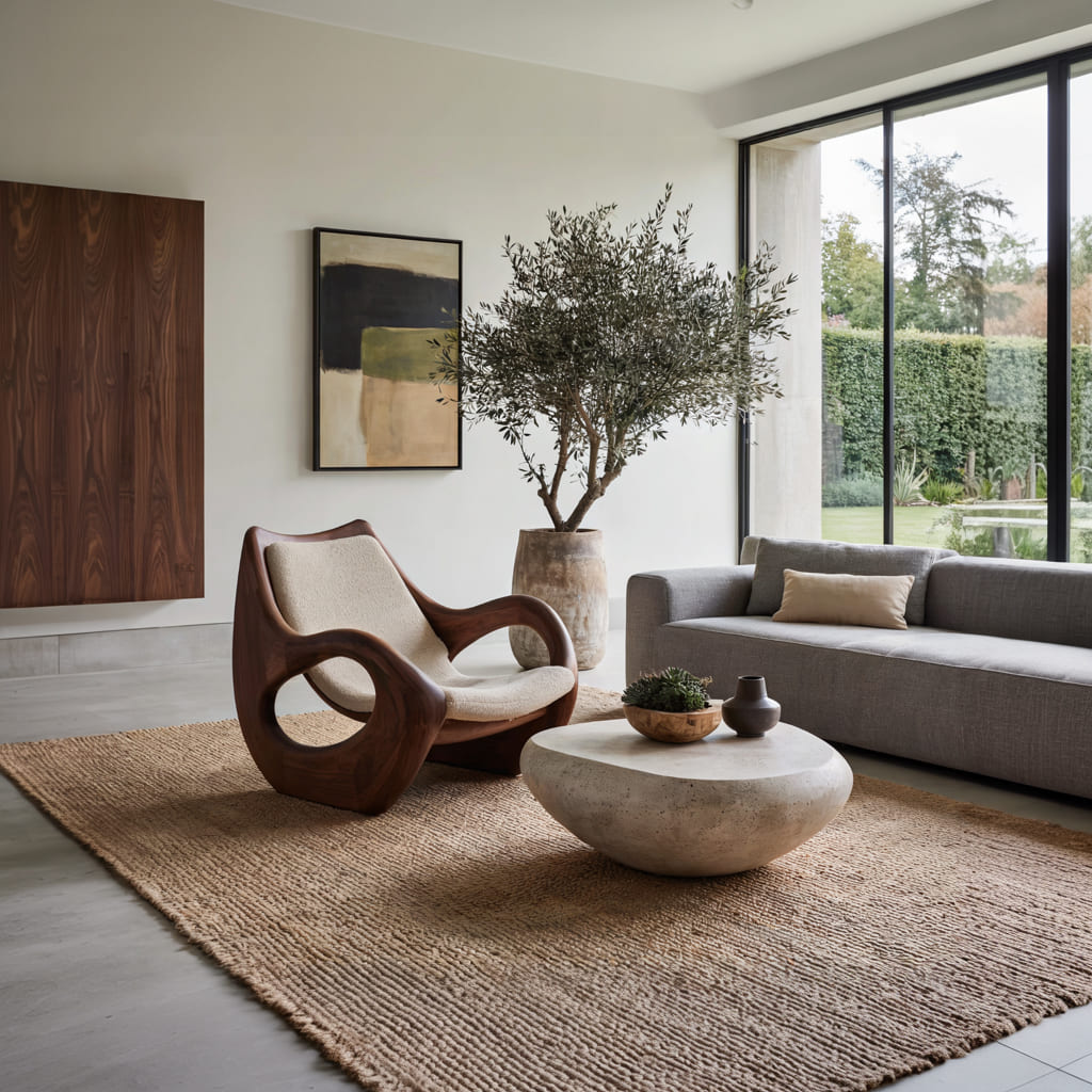 Skandinavischer Akzentsessel aus Massivholz in einem modernen Wohnzimmer
