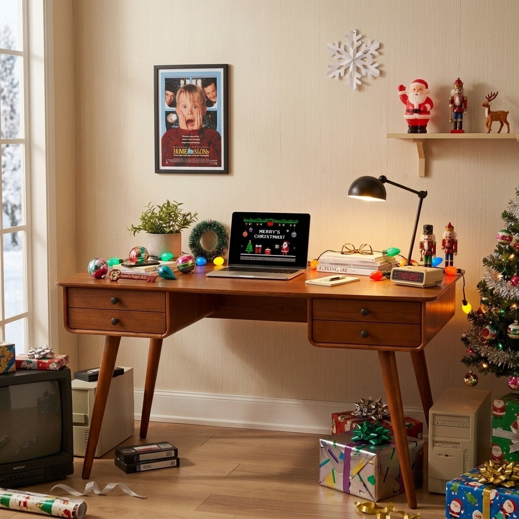 Skulpturaler Weihnachts-Schreibtisch aus Massivholz mit 4 Schubladen