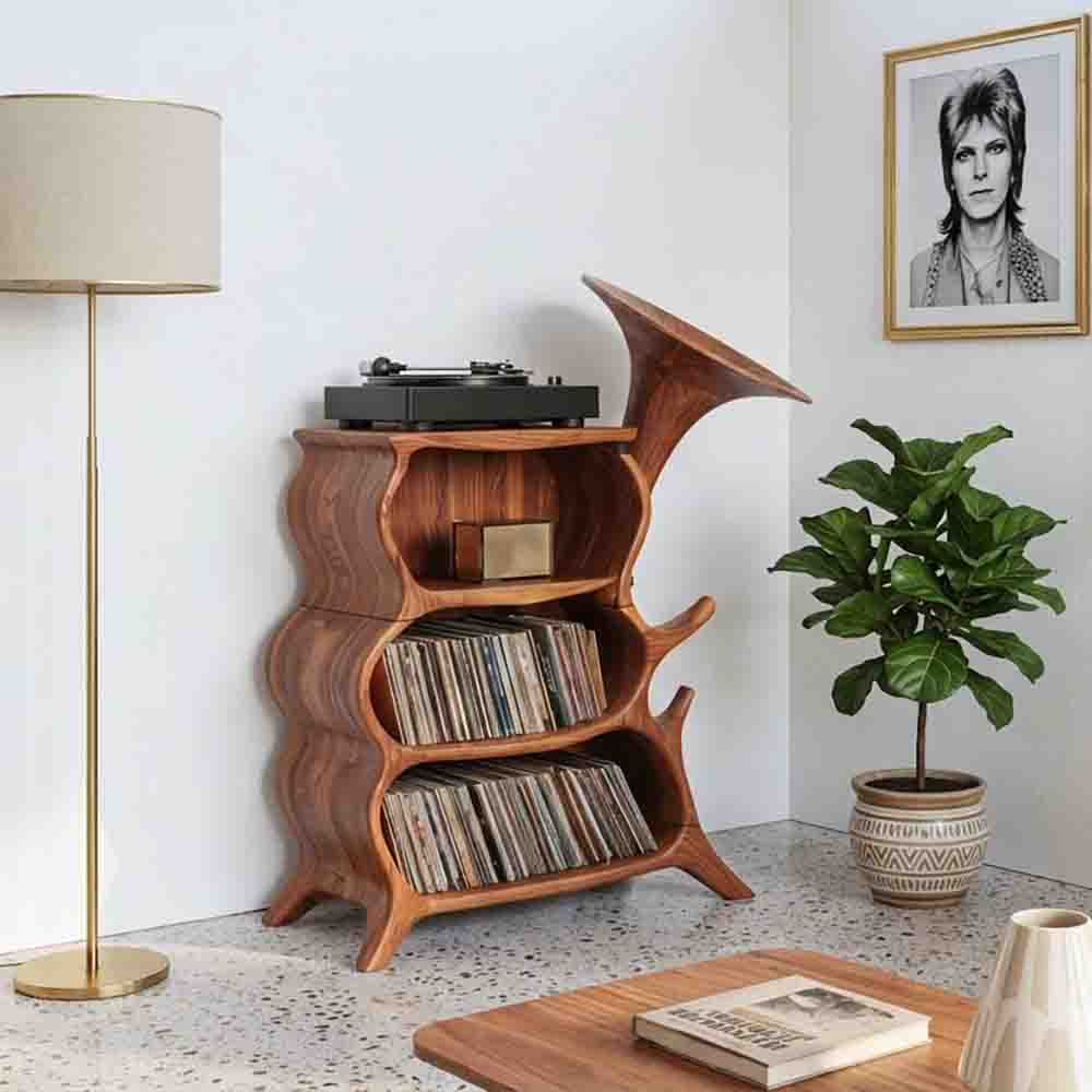 Skulpturaler Grammophon-Plattenspielerschrank aus Massivholz