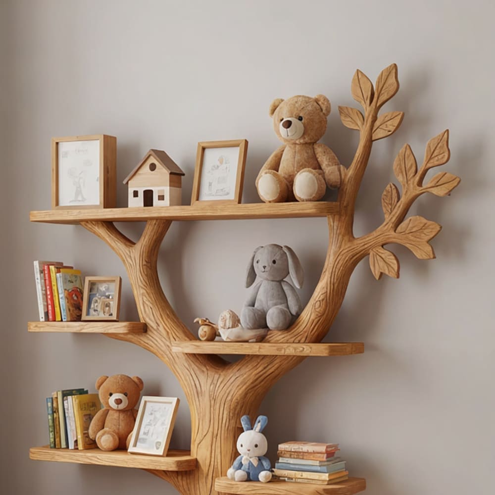 Handgeschnitztes Kinder-Bücherregal aus Massivholz im skulpturalen Astdesign