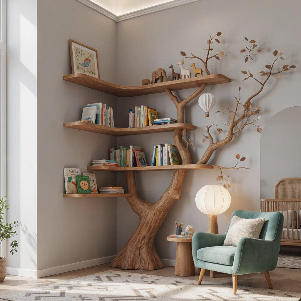 Organisches Eckbücherregal aus Massivholz