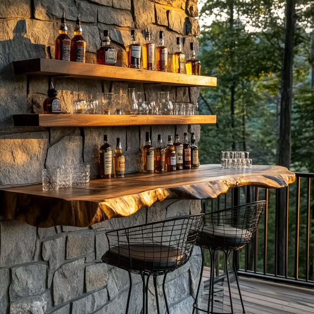 Rustikale luxuriöse Outdoor-Barmöbel mit skulpturaler Silhouette