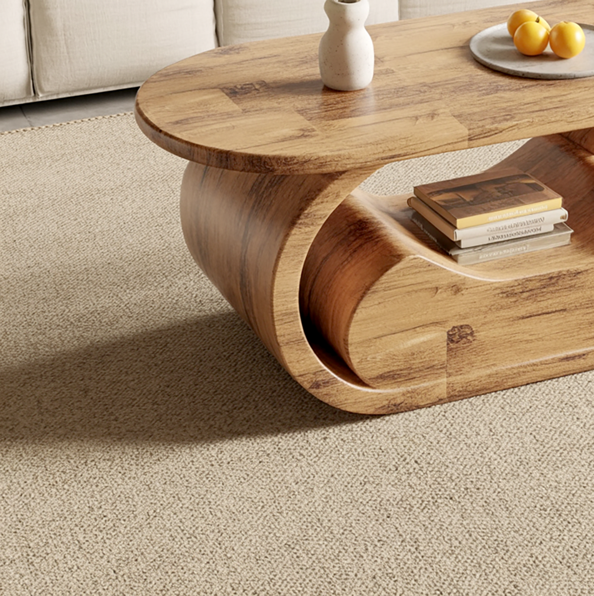 Künstlerischer Holz-Couchtisch, inspiriert von natürlichen fließenden Formen