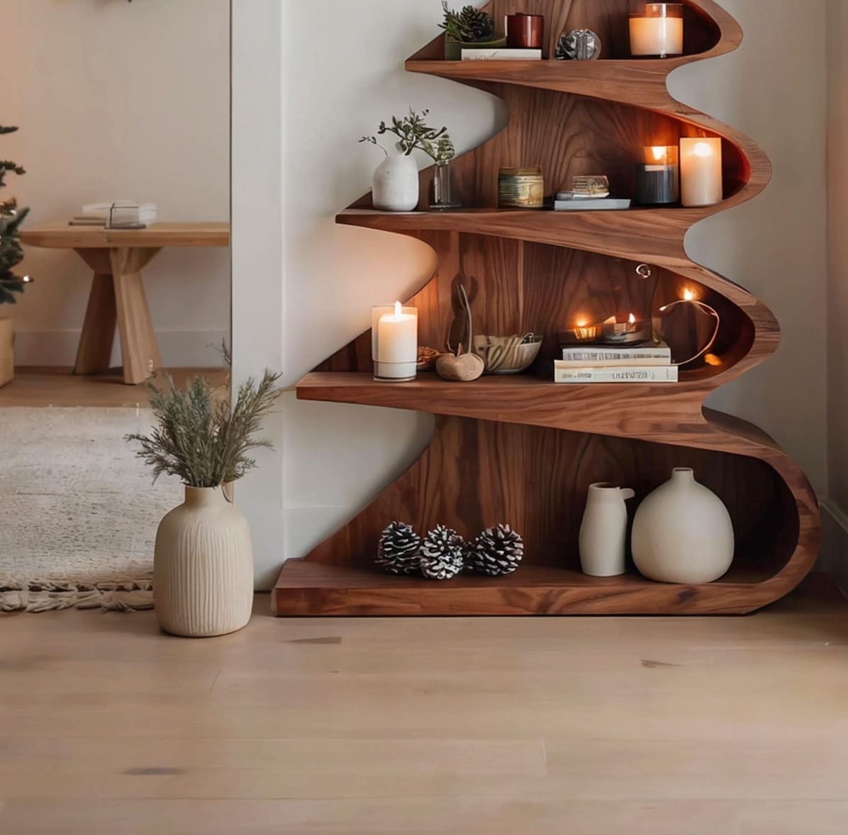 Modernes skulpturales Baum-Bücherregal aus Holz