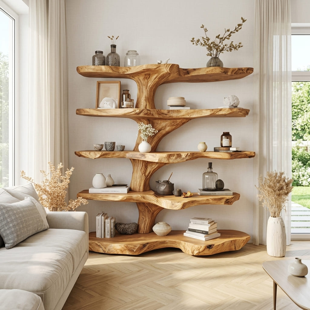 Organisches Schau-Bücherregal aus hochwertigem Massivholz