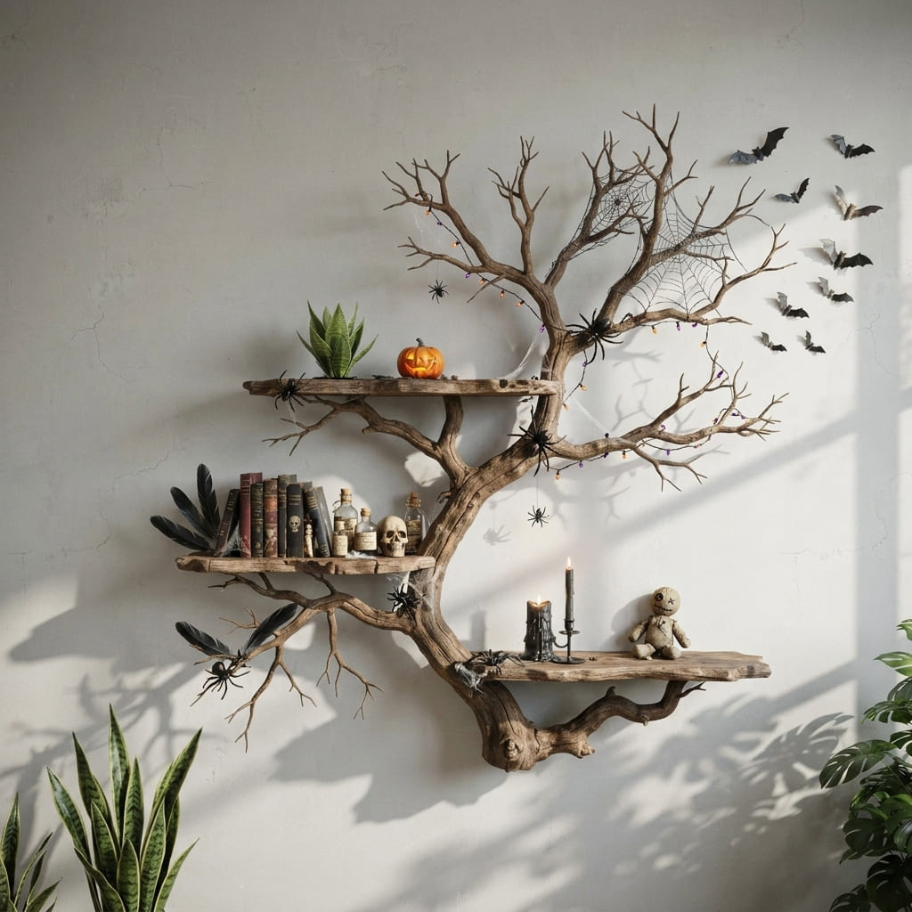 Skulpturales Halloween-Wandregal in Astform aus Massivholz