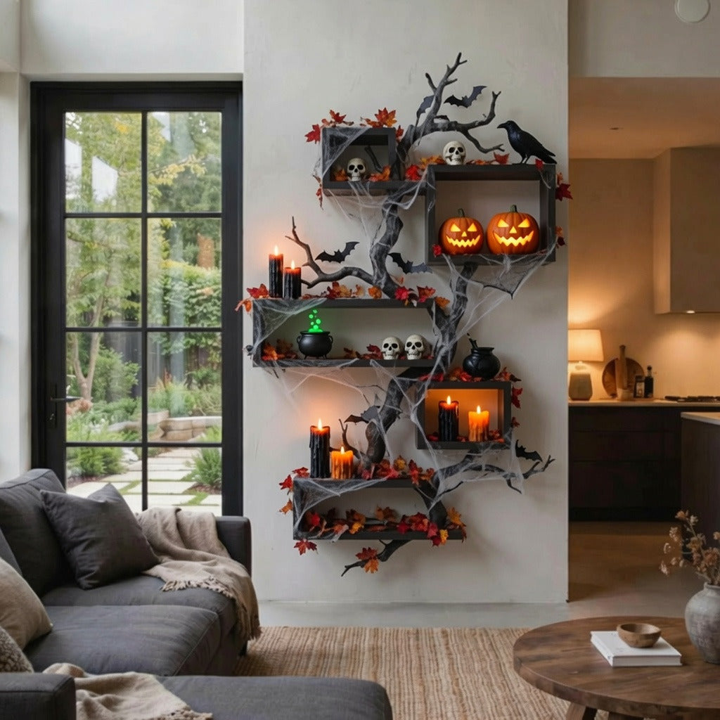 Modernes skulpturales Baumregal, das einem zeitgenössischen Wohnzimmer natürliche Eleganz verleiht