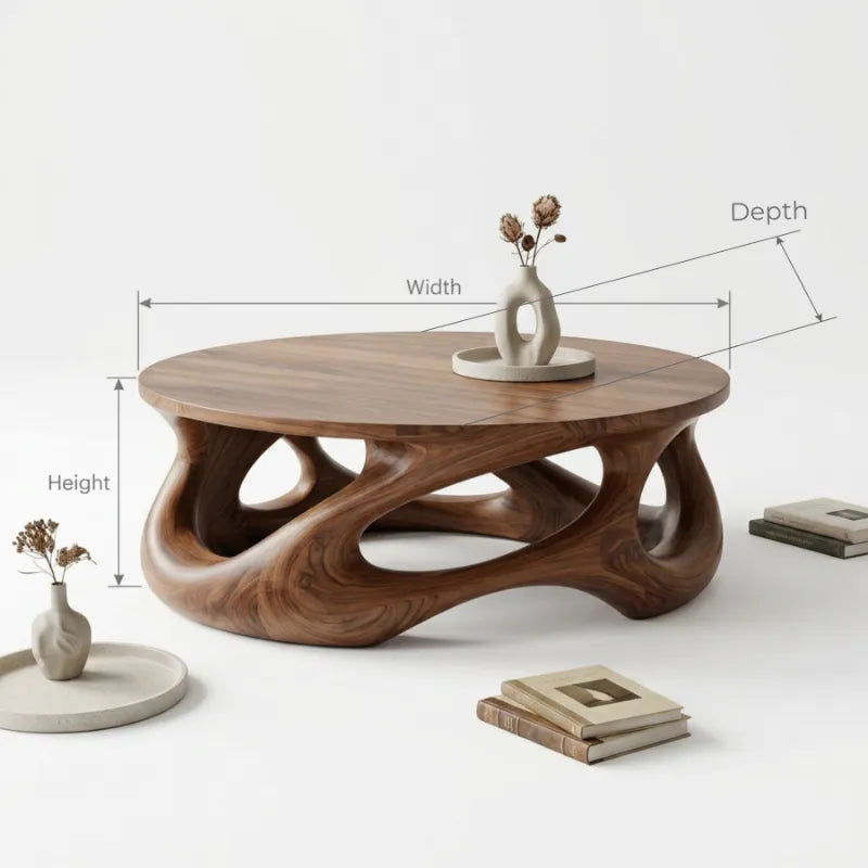 Skulpturaler Couchtisch aus Massivholz mit Wellenfuß