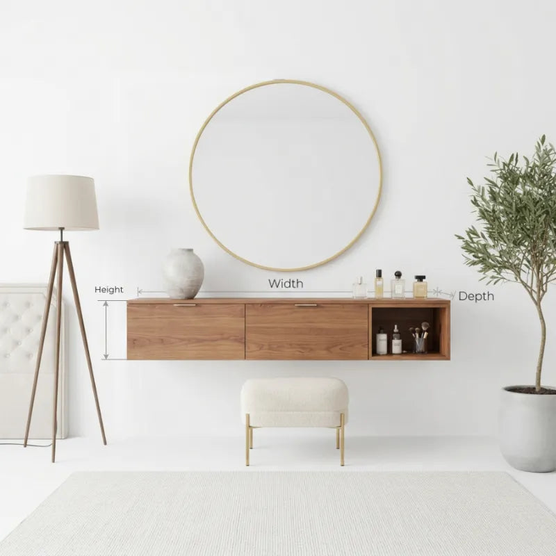 Eleganter schwebender Schminktisch aus Massivholz – Biophiler Schönheitsschreibtisch
