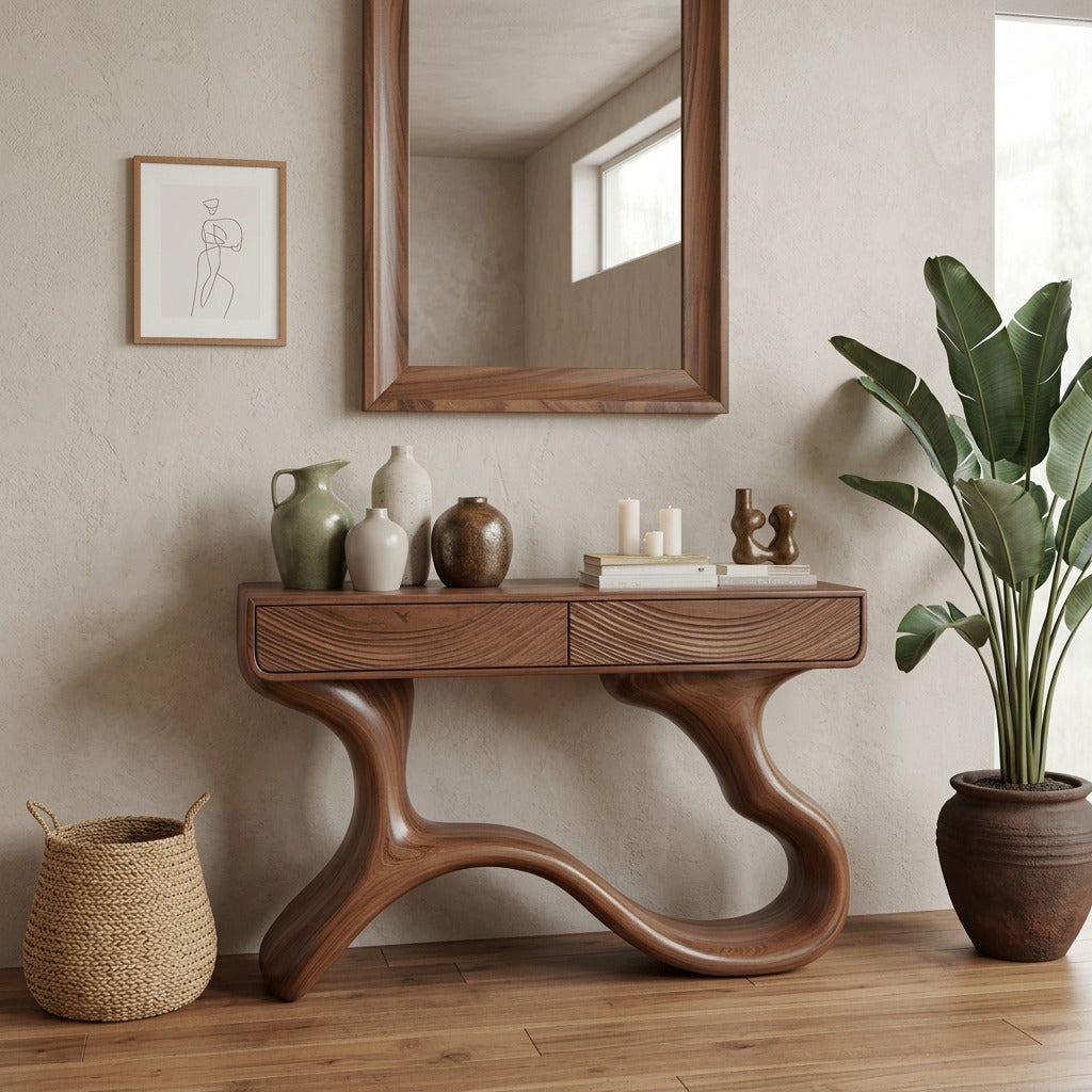 Minimalistischer Holz-Konsolentisch aus Massivholz