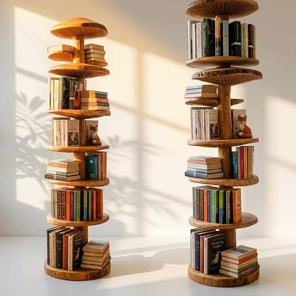Stehender Pilz-Turm-Bücherregal mit gestuften runden Ablagen – Ashdeco 2026