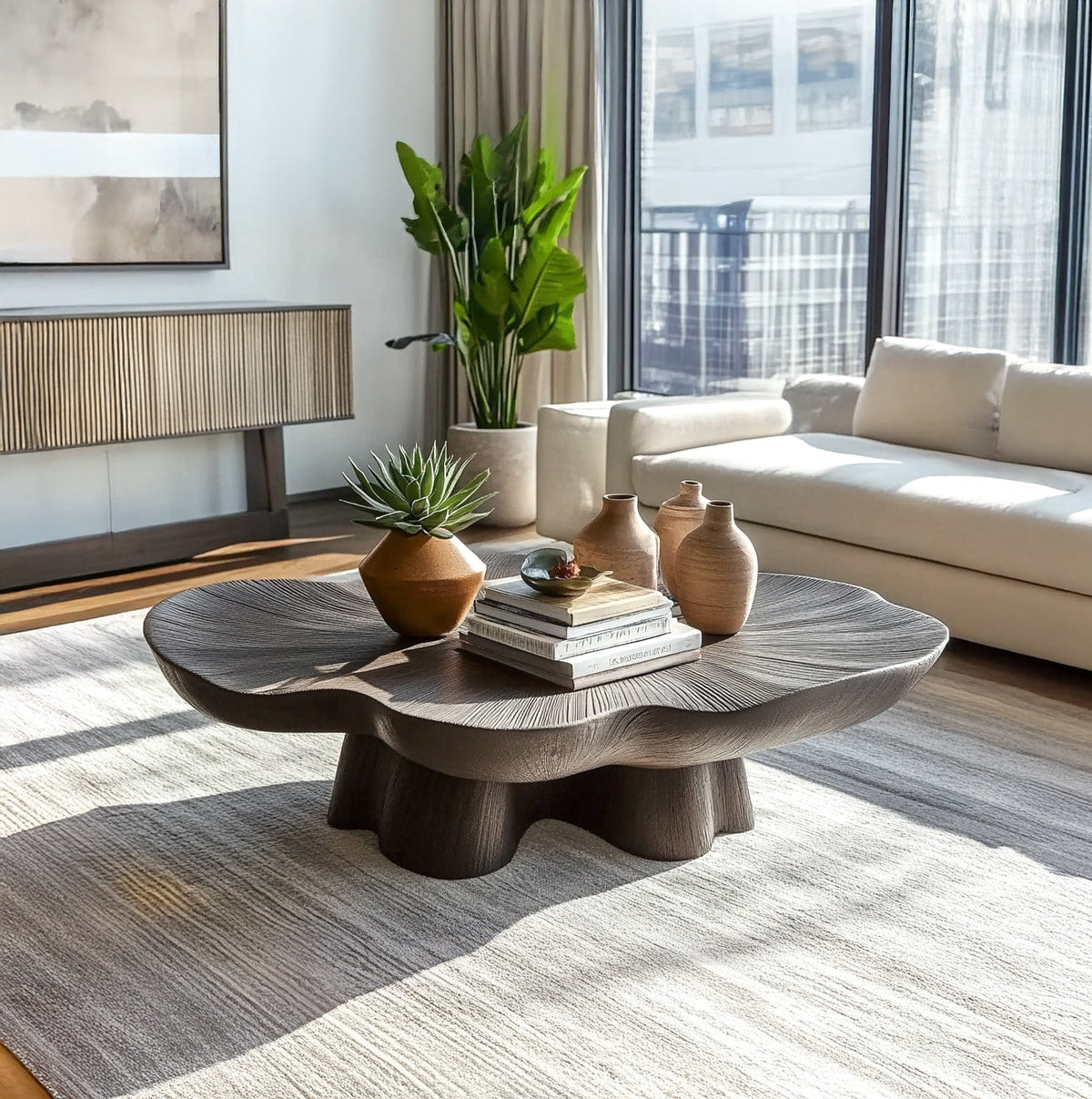 Einzigartiger Couchtisch in Blütenblattform – Minimalistische Wohnzimmermöbel