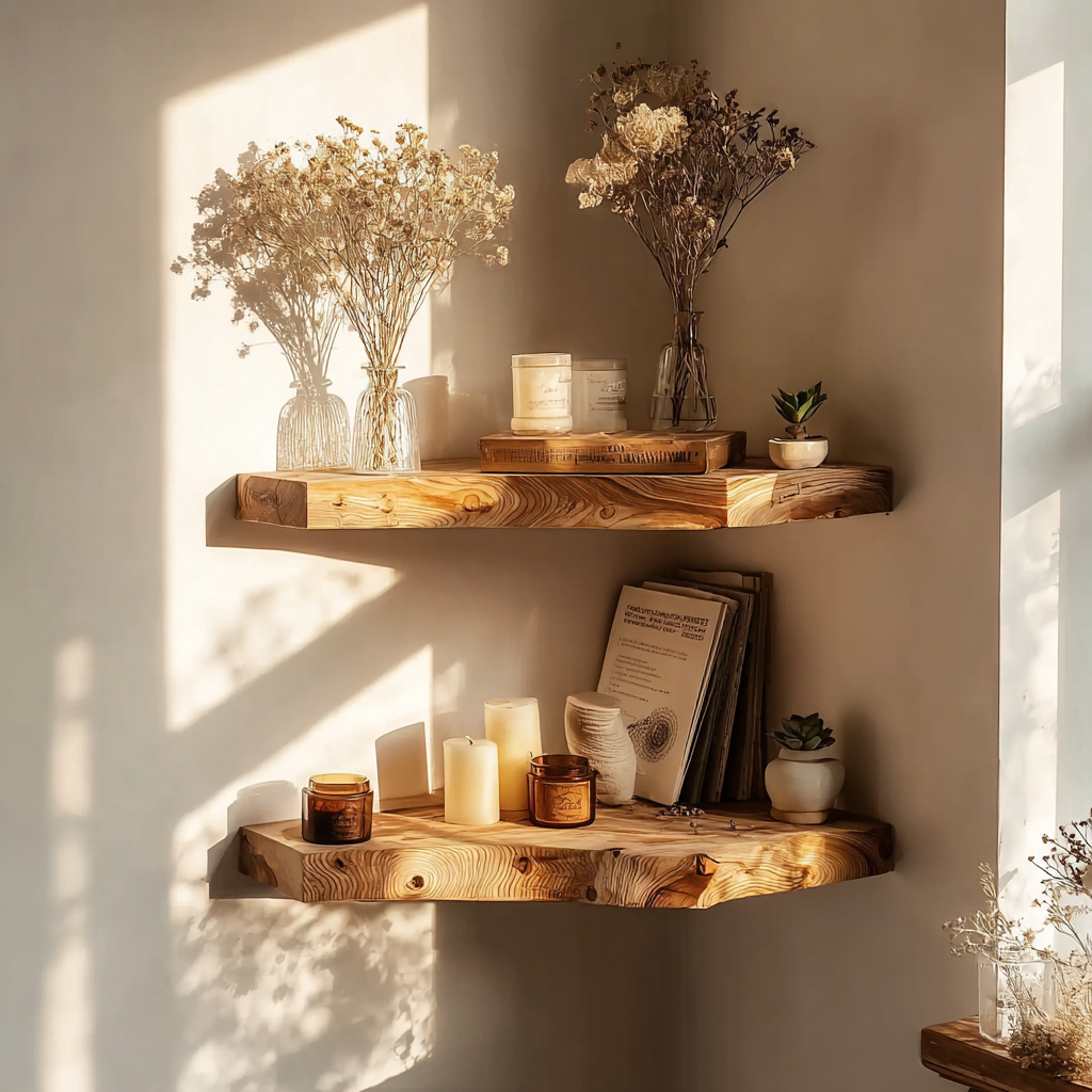 Handgefertigtes Weihnachtsregal aus Holz – Schwebendes Regal mit Baumkante