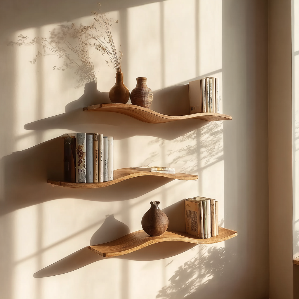 Handgefertigtes Schweberegal mit Baumkante – Massivholz-Wanddeko & minimalistisches Wohnaccessoire