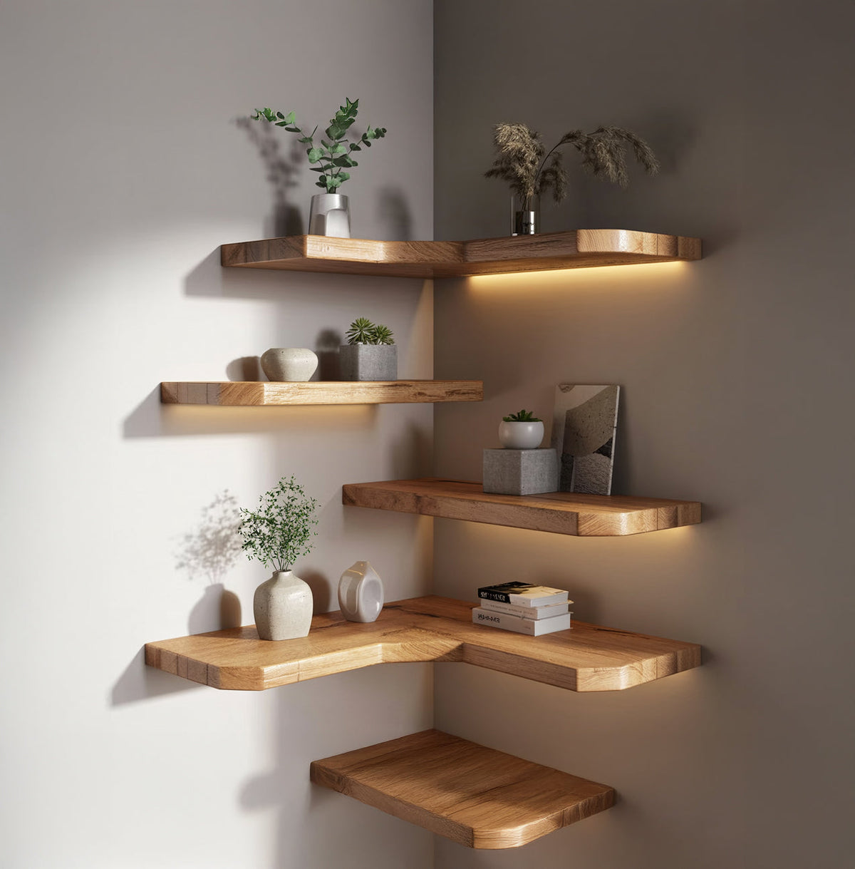 Holz-Eckregale im belastbaren schwebenden Design