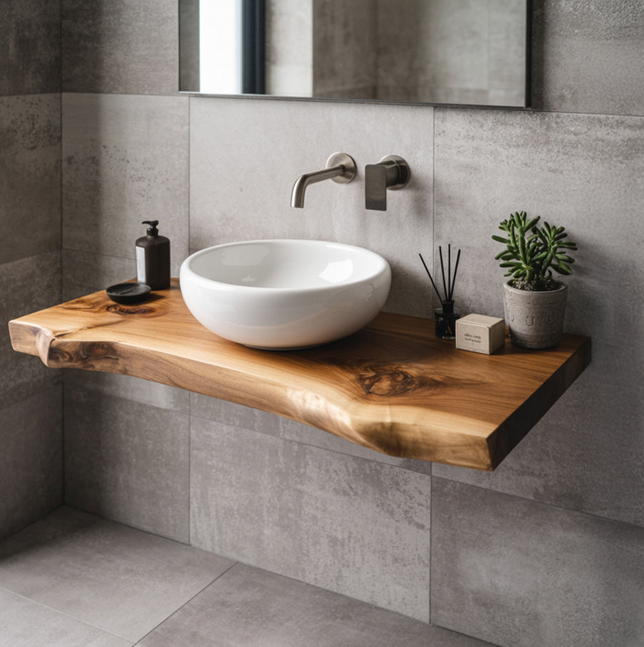 Kräftige Holzbank als Sitzmöbel für zu Hause im minimalistischen Design