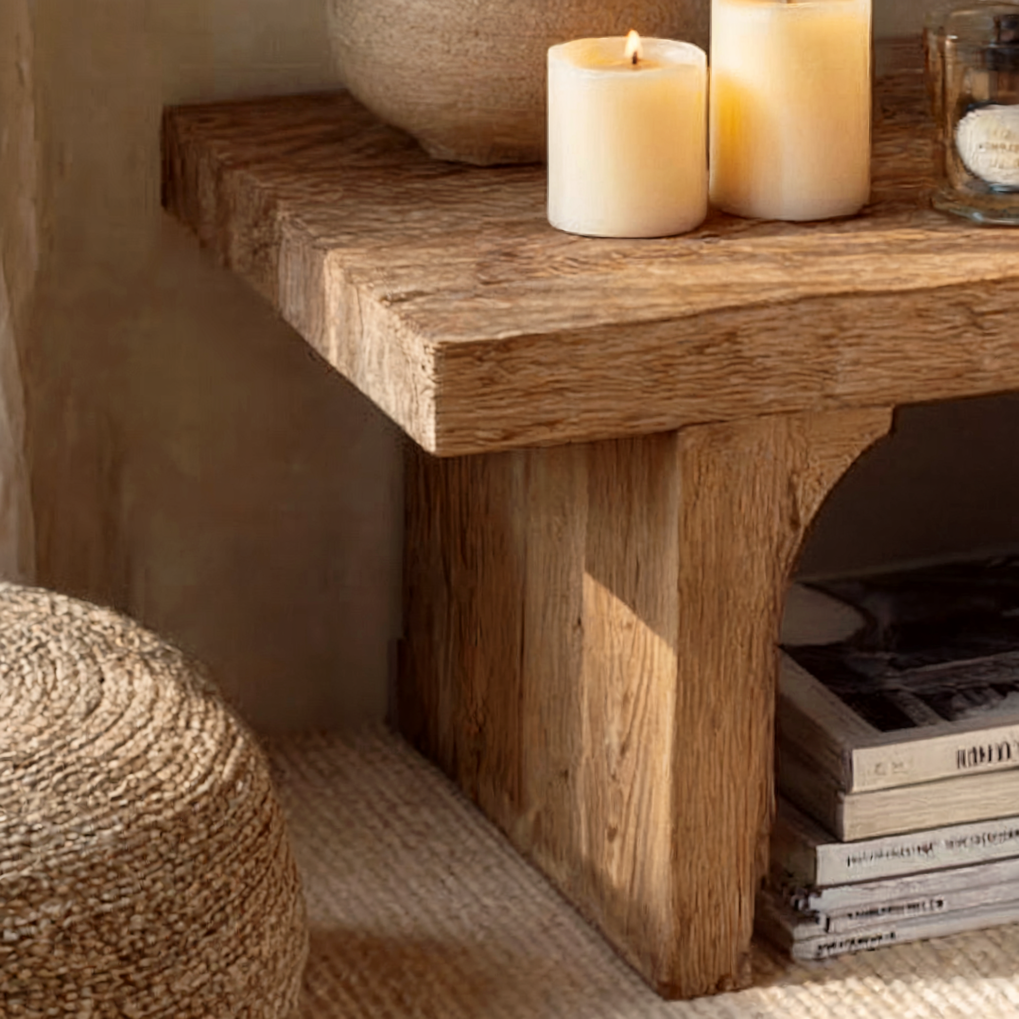 Moderner Rattan-Nachttisch – Beistelltisch mit Stauraum und Massivholzbeinen