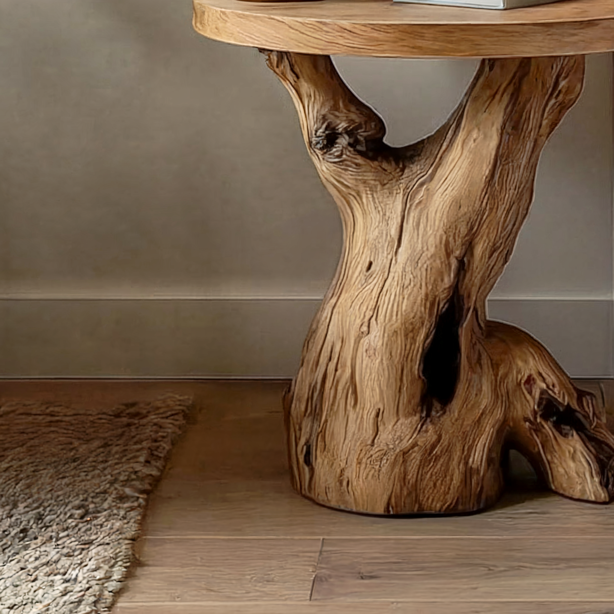 Runder Handgefertigter Beistelltisch – Massivholz Live-Edge, rustikales Design